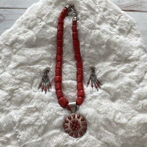 Coral Sterling Silver Necklace Set